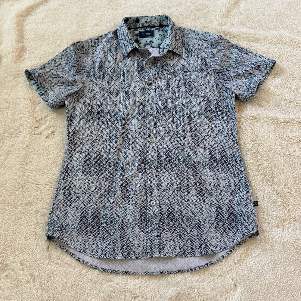7Diamonds 4-way stretch short-Sleeve Geometric Print Men’s Shirt - Blue
